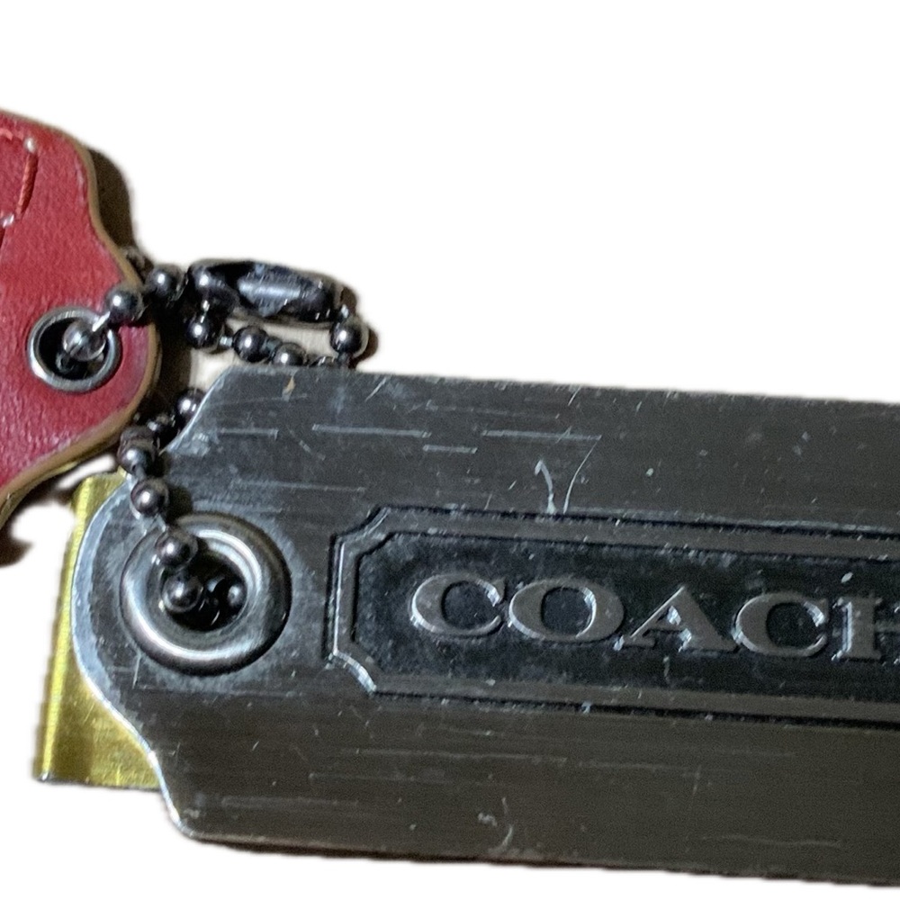 COACH 2 SILVER TONE NICKEL FOB BAG CHARM KEYCHAIN 2 HANG TAGS and RED LEATHER Ta - Picture 5 of 8